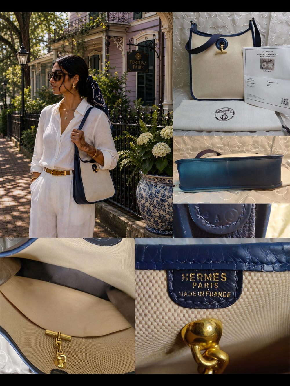 Hermès Vespa PM Toile Canvas & Navy Leather Shoulder Bag